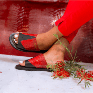 Hoza Luxe Leather Sandals | Afro-Chic Red Slides - Image 4