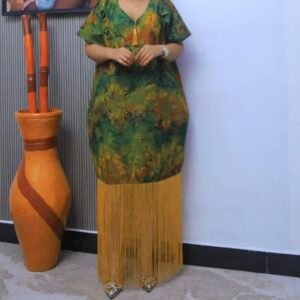 SUNBURST ADIRE FRINGE DRESS - Image 3